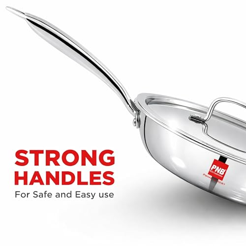 Image of PNB Kitchenmate Triply Stainless Steel Frying Pan with Lid 18cm 1.1 Litre Induction and Gas Compatible