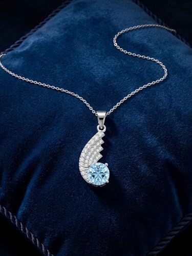 Image of Clara 925 Sterling Silver Blue Pendant Necklace with Chain | Platinum Plated |Minimal Daily Wear | Gift for Women & Girls