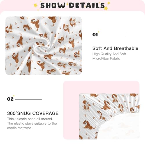 Image of Baby Crib Sheet Cavalier King Charles Spaniel Dog Crib Mattress for Boys and Girls Playard Sheet Soft Breathable Fitted Baby Mattress Cover 52x28in