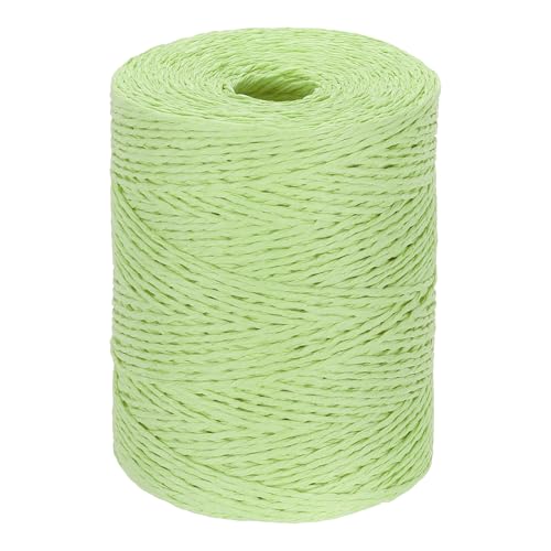 Image of PATIKIL Natural Cotton Raffia Yarn 328 Yard, Crochet Raffia Paper Ribbon for DIY Sun Hat Beach Bag Crochet Yarn Wrapping Knitting, Light Green