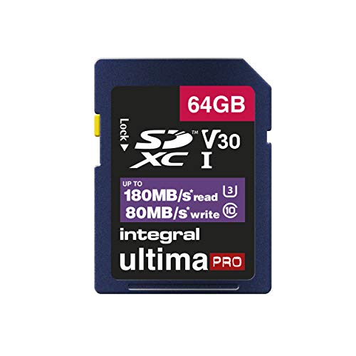 Integral Tarjeta SD de 64 GB con Velocidad de Lectura de vídeo 4K de 180 MB/s y Velocidad de Escritura de 80 MB/s SDXC…