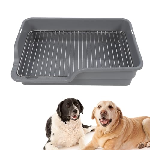 Hundeköpfchenschale flach leicht zu reinigen verschüttet Proof Edelstahl Gitter Hundetraining Toilette für kleine mittelgroße Hunde (Gray)