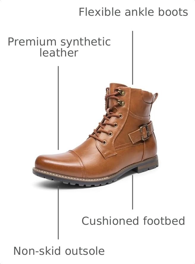 Image of Bruno Marc Men's Motorcycle Combat Boots | Side Zipper Design,0.5 Inch Platform, Flexible Combat Boots for Commuting, Motorcycle Riding & Office Wear