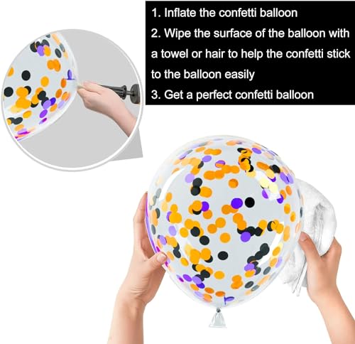 Image of Rozi Decoration Pack of 35 Black Orange Purple Balloons - 9 Inch Latex & Confetti Balloon Set, Metallic Balloons for Birthday, Halloween, Haunted Theme, Party Decorations