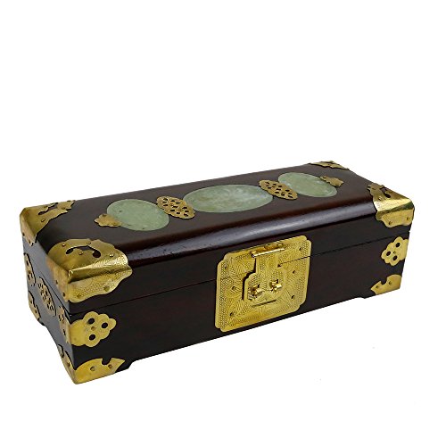 Sinologie Long coffret à bijoux jadéite en bois