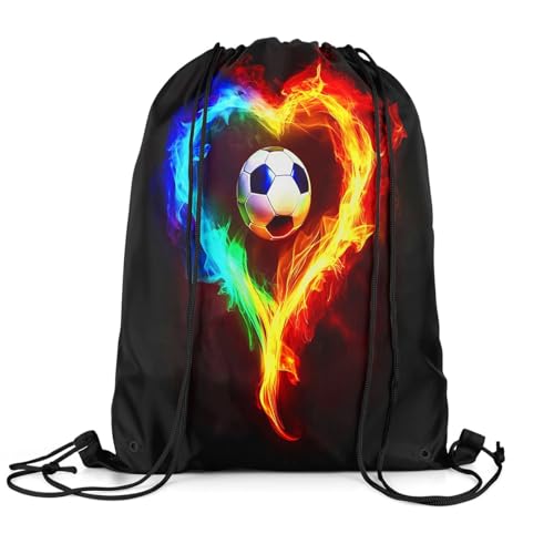 Manfei Football Game Drawstring Backpack Bag,Orange Blue Flame String Bag Sackpack,Chic Soccer Sports Water Resistant Backpack for Gym Shopping Sport Yoga3