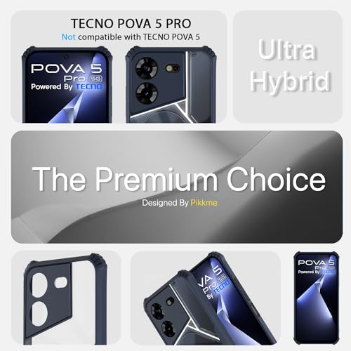Image of Pikkme Tecno Pova 5 / Tecno Pova 5 Pro 5G Back Cover | Crystal Clear Transparent Back | Ultra Hyrbid | Full Camera Protection | Raised Edge | Bumper Back Case (Blue)