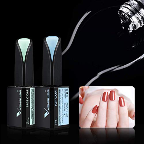 Venalisa 2 Pcs 15Ml Gel Nail Ploish Base And Top Coat Set, No Wipe Gel Top Coat Gel Polish, High Gloss Long Lasting Tempered Top Coat Polish Soak Off Led Gel Kit #TOP6