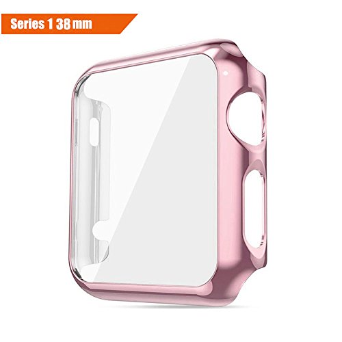 ICE FROG iWatch Series 1 Case, Electroplate Metal Plated PC Slim Hard Protective Bumper HD Screen Protector Full Coverage Case Cover Shell for Apple Watch 38mm - Rose Gold
