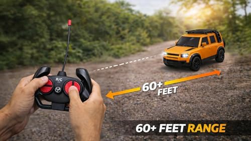 Image of TEC TAVAKKAL Remote Control Car for Kids & Adults, 50 Km /h High Speed RC Car with LED Headlights, 60+ Feet Range, Type-C Rechargeable Off-Road SUV Toy Car, 4 Direction Control (Orange)