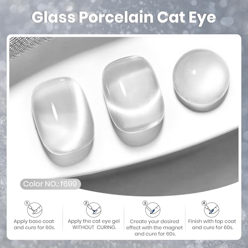 Image of Beetles Silver Cat Eye Gel Polish, 15ML Silver Glass Cat Eye Glitter Gel Polish with Magnet Shimmer Translucent Sheer Color Soak Off UV Lunar Gleam Series French Nail Art Gift for Women