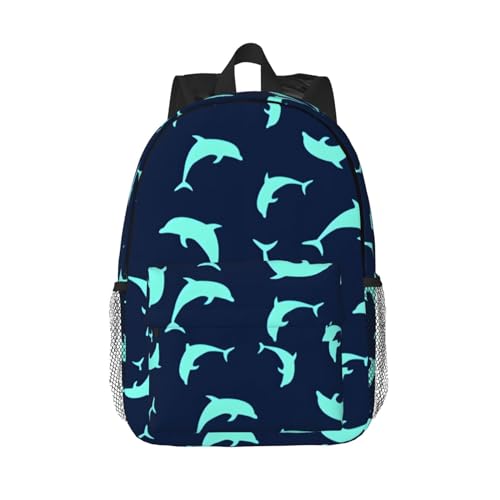 ASYG Fashion Happy Dolphin Laptop Backpack Blue Dolphin Backpack Sling Shoulder Bag for Travel Daypack
