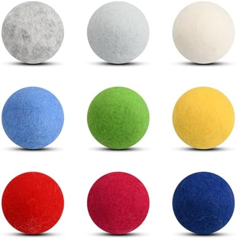 Pack of 9 Felt Balls, Felt Balls for Cats, Cat Ball, Cat Toy, Felt Cat Balls, Interactive, Rainbow Large Felt Balls for Cats, Felting and Garland, 9 Colours