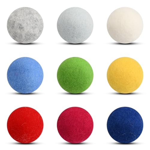 Chstarina 9 Stück Filzbälle, Filzbälle für Katzen, Katzenball, Katzenspielzeug, Katzenbälle aus Filz, Katzenball interaktiv, Rainbow Large Felt Balls for Cats, Felting and Garland, 9 Colors