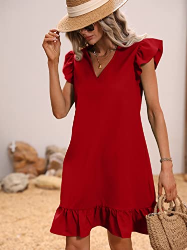 Image of SOLY HUX Summer Dresses for Women V Neck Cap Sleeve Ruffle Hem Smock Short Dress