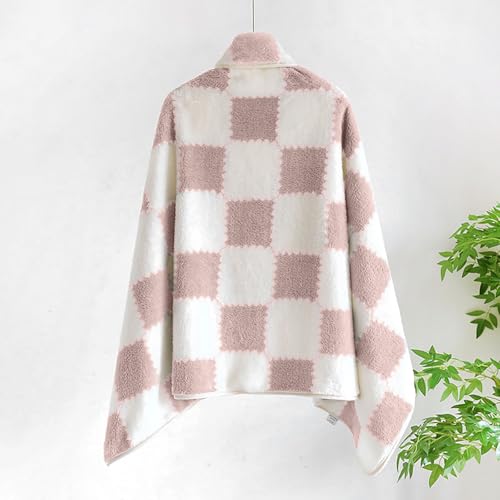 Women's Plaid Poncho Cape, Cozy Sherpa Fleece Cloak Coat, Snuggly Hooded Wearable Blanket for Mom and Teen Girls3