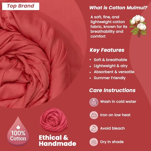 Image of 100% Pure Cotton Mulmul Fabric Material | Reusable Ultra Fine Mulmul Fabric | Lightweight Soft Smooth Piece Linning, Stole, Dupatta, Cushion Pillow Cover (Melon Peach, 1 Meter)