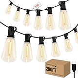 GHUSTAR 200FT LED Outdoor String Llights (NOT Solar) – Patio Lights Outdoor Waterproof for Outside – 2700K Vintage Edison Bulb String Light – Shatterproof Hanging Light for Cafe Porch Deck