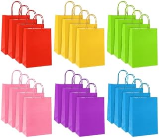 Party Gift Bags for Kids, 24pcs Coloured Small Paper Gift Bags with Handles, Gift Bags Multipack for Party, Birthday, Baby Shower, Halloween, Christmas