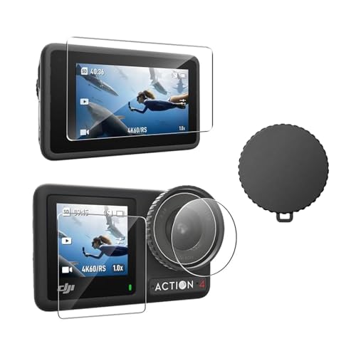 Image of DJI Action 4 Tempered Glass Lens & Screen Protector with Lens Cap Compatible with DJI Osmo Action 4 | 9H Hardness Ultra HD Scratch Resistant | Waterproof, Anti-Fingerprint (Pack of 1) ((Action 4) Pack of 1)