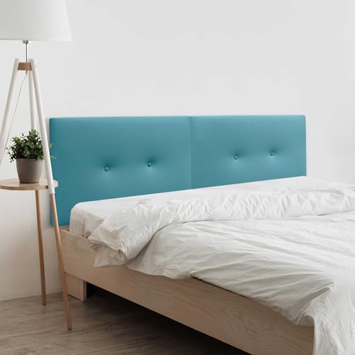 DHOME Cabecero de Polipiel o Tela Acualine Liso con Botones Dual Dividido en 2 Piezas Tapizado de Alta Gama Cabezal Dormitorio (Polipiel Turquesa, 190cm Dual (Camas 180/190))