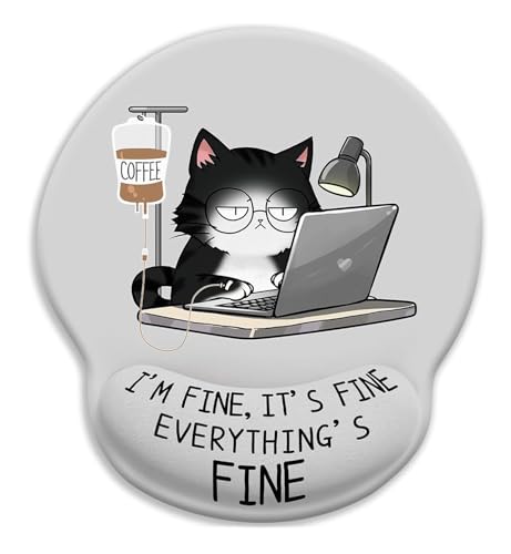 Katze Mauspad Mit Handgelenkauflage, Mousepad Mit Gelkissen Ergonomisches Mousepad Ergonomisch Handy Ladestation, Rutschfestes,Schmerzlinderndes Mauspad Mit Pu-Unterseite,Süßes Schreibtisch Accessoire