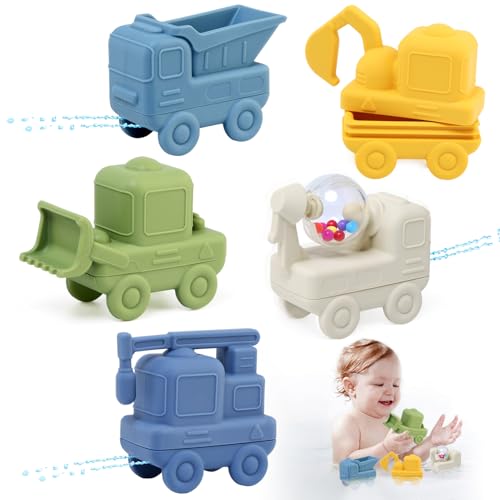 BelleStyle Giocattoli da Bagno Bambini, Camion Giochi Bagnetto Silicone No Muffa per 1 2 3 4 Anni, Giocattolo a Acqua Galleggianti per Bagno Piscina Spiaggia, Giochi Doccia per Neonati - 5 Pezzi