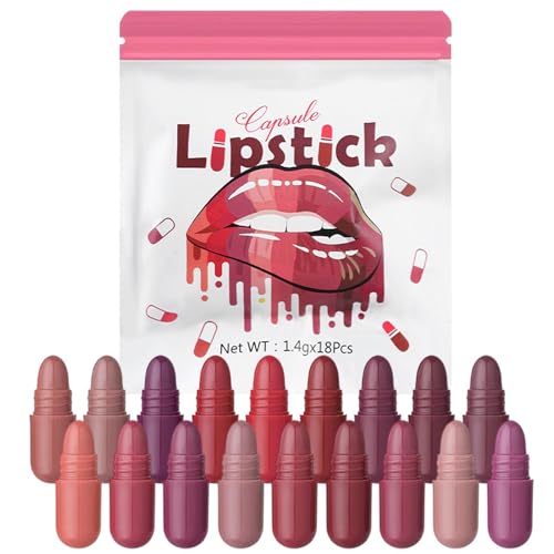 Lápiz Labial Mini Cápsula | Tinte De Labios En Forma De Pastilla De 18 Colores | Lápiz Labial Para Mujer | Color De Maquillaje Mate De Larga Duración | Tinte De Labios De Viaje De Terciopelo | Regalo