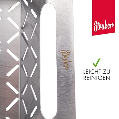 Steuber Premium Line Edelstahl Grillkorb groß 35 x 29,5 x 6,5 cm, Grill-Schale, Ersatz für Aluminium Schalen
