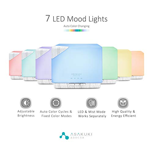 Asakuki 700Ml Premium Essential Oil Diffuser, 5 In 1 Ultrasonic Aromatherapy Fragrant Oil Vaporizer Humidifier, Timer And Auto-Off Safety Switch, 7 Led Light Colors #TOP1