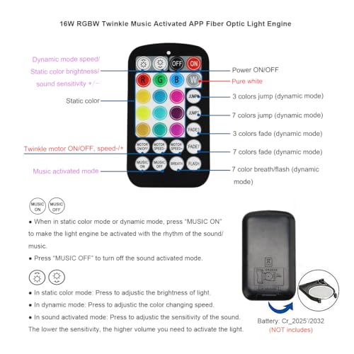 Image of AKEPO Car /Home Small Size 16W Twinkle Fiber Optic Light Engine, RGBW Bluetooth APP Control + Music Activated + 28-Key Remote Control for Car Home Star Headliner