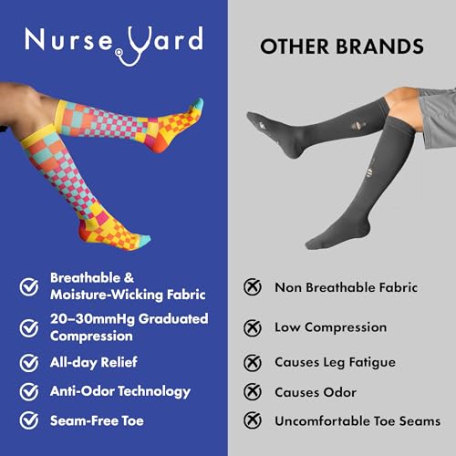 Image of Nurse Yard Compression Socks for Nurses - Women & Men - 20-30mmHg Graduated Compression, For Medical Staff, Athletes - 1 Pair