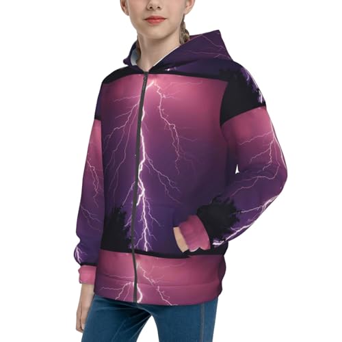 Thunderstorm Violet Purple Kids Pullover Hoodies Boys Zip Up Sweatshirts Girls Athletic Clothes with Pocket