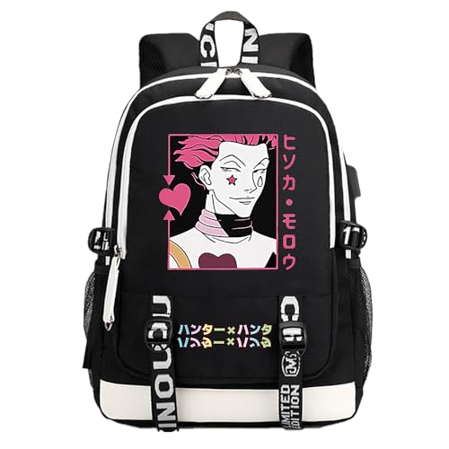 Anime Hunter - Mochila de tela Oxford negra con dibujos animados, para la escuela, universidad, para fanáticos del manga, regalo de cosplay, negro 5, Talla única