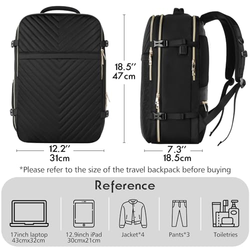MOMUVO Carry On Backpack for Women,Flight Approved Large Travel Laptop Backpack Water Resistant Luggage Travel Bag for Weekender Business, Black-1 の商品画像 2