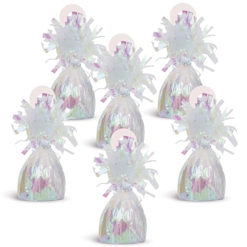 Image of Unique Foil Fringe Foil Balloon Weight | Iridescent | 1 Pc, 4.5 inch x 2.25 inch