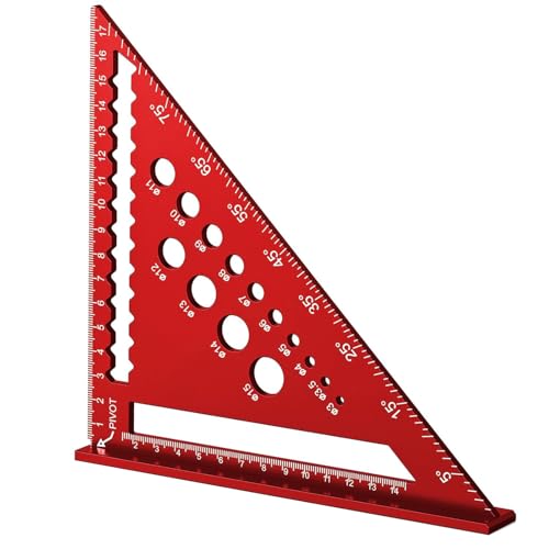 Speed Square 7inch Metric Triangle Ruler Triangle Ruler with 14 Types of Drill Holes Aluminum Alloy Carpenters Tools for Angle Measuring Marking (Red)