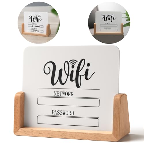 Wifi Password Sign with Wooden Base, Elegant Acrylic Table Wifi Sign Board for Guest Use, Free Network Wifi Notice Decor, Essential for Business Hotel Home, 6.3' x 4.7' Style 2