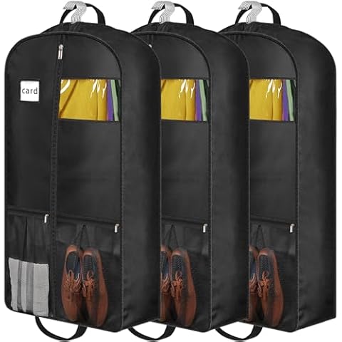 8" Gusseted Heavy Duty Garment Bags for Travel 43"" Suit Bags for Closet Storage Hanging Clothes Bag with Pockets Mens Suit Holder for Shirts, Coats, Dresses, 3 Pack Cover