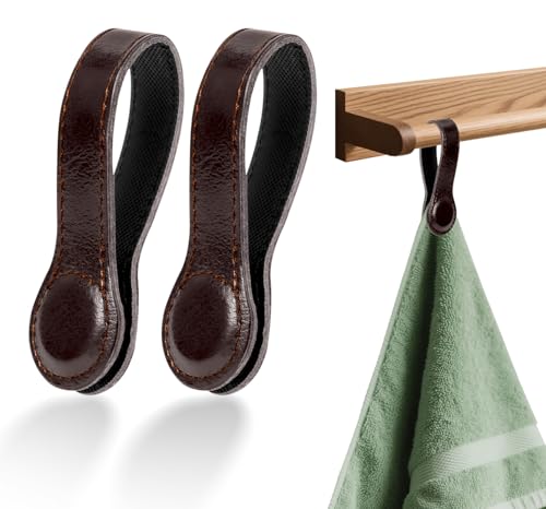 Gotorido 2 Pcs Leather Towel Clips, Strong Magnetic Towel Clips for Kitchen, Multi-Purpose Towel Holder for Kitchen and Bathroom Accessory (Brown)