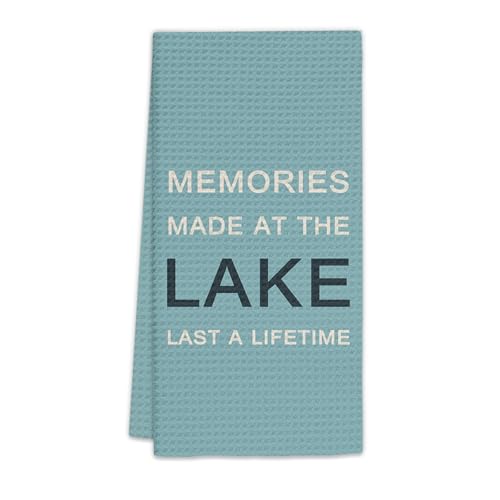 FIicy Blue Lake Lovers Gifts Kitchen Towels, Lake House Gifts Dish Towels, Memories Made at The Lake Decorative Hand Towels for Bathroom Kitchen, Blue Lake Themed Bathroom Kitchen Decor(16x24 Inch)