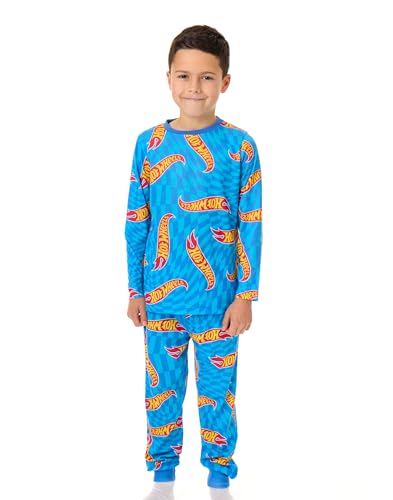 Hot Wheels Boys Pajama Set Pack of 2 | Kids Toy Race Car Graphic Short Sleeve Top & Long Leg PJ Bottoms in Red & Blue3