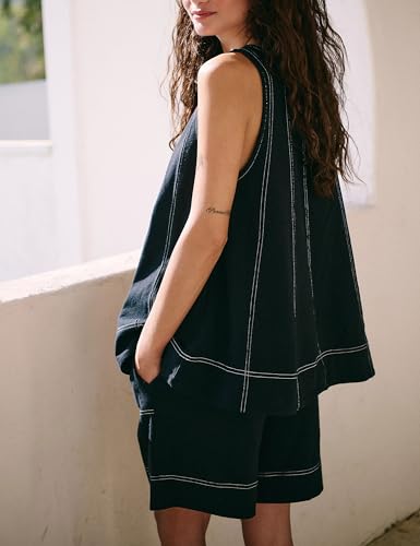 Majdan Womens 2 Piece Outfits Summer Shorts Set Sleeveless Tank Top and Shorts Matching Set with Pockets3