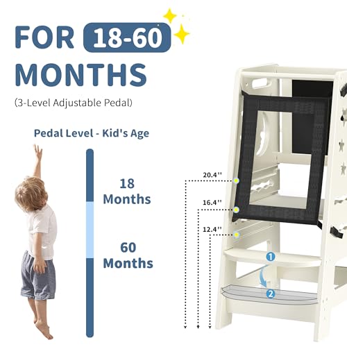 TOETOL-Kids-Kitchen-Bamboo-Step-Stool-with-Keeper-Toddler-Standing-Tower-3-Height-Adjustable-Helper-Tower-with-Black-White-Activity TOETOL Kids Kitchen Bamboo Step Stool with Keeper Toddler Standing Tower 3 Height Adjustable Helper Tower with Black White Activity