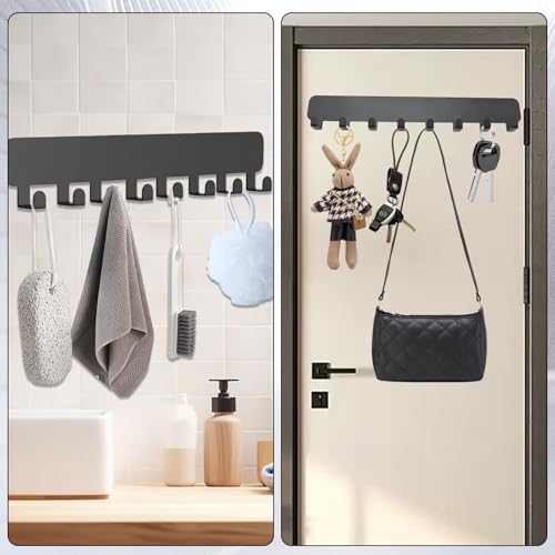 LXBCTOP 2 Stück SchlüSselbrett Mit 8 Haken, Schlüsselhaken Selbstklebend, SchlüSselhaken Ohne Bohren, SchlüSselhalter für Wandhaken Dekor, SchlüSselbrett Ohne Bohren, Key Holder (Schwarz)