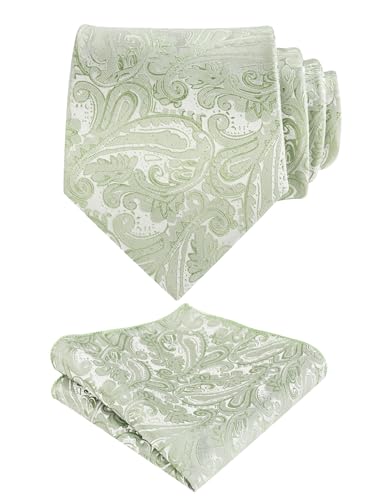 Alizeal Handmade Paisley Floral Tie with Pocket Square Set Sage Green