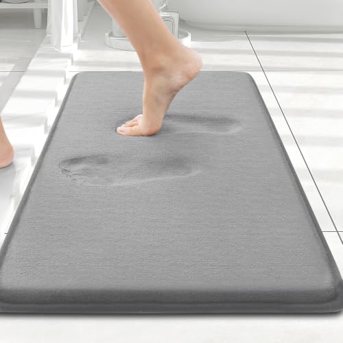 Image of Smiry Memory Foam Bathroom Rugs Mat, Bath Shower Mats Machine Wash Dry, Non Slip Absorbent Bath Rug for Tub, Shower and Bath Room, 17 inch x 24 inch,Grey