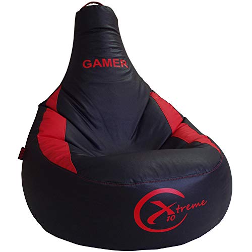 El Mejor Puff para Jugar - Puff Gamer X10 Extreme - Fantástico Puff para Jugar a la Consola Playstation, Xbox, Wii etc. Puff XL Poli-Piel Impermeable Color Blanco (XL, Rojo)