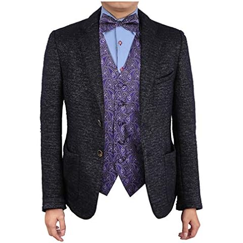 Epoint EGE1B08C-2XL Blue Black Patterns Microfiber Waistcoat and Pre-tied Bow Tie Happy For Business- Casual Cover