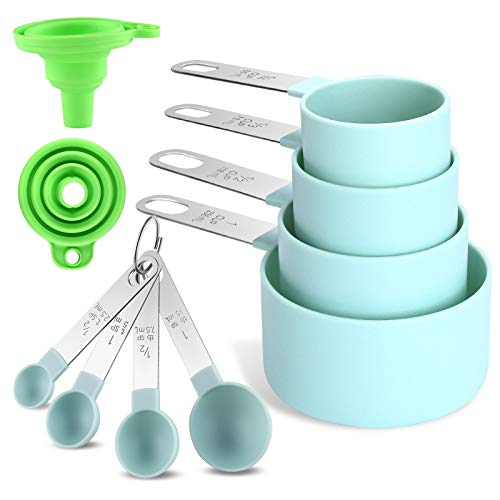 12Pcs Measuring Cups and Spoons Set ，Classic Stainless Steel Measuring Spoons with Plastic Head，for Dry and Liquid Ingredients Small Teaspoon Fits in Different Spice Jar Nordic blue